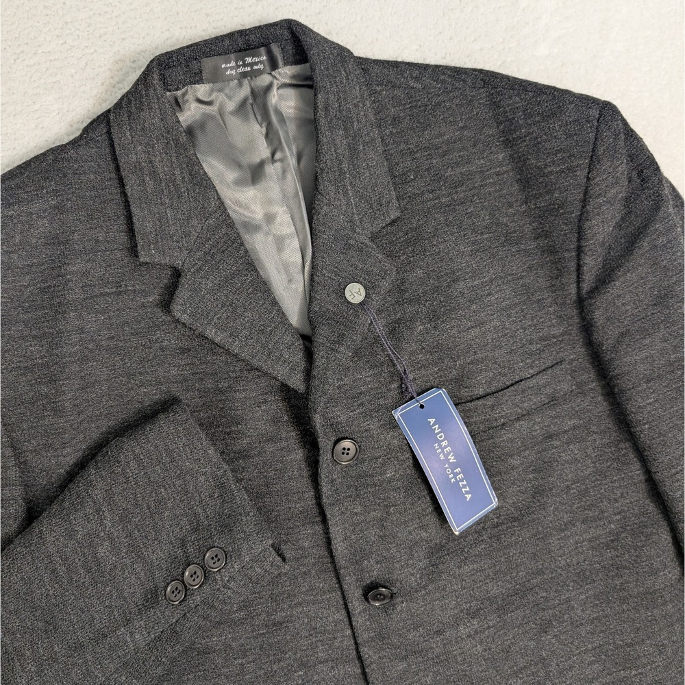 NEW Andrew Fezza DARK Gray WORSTEDWool Blend Blazer Jacket Four Button Men's 44L